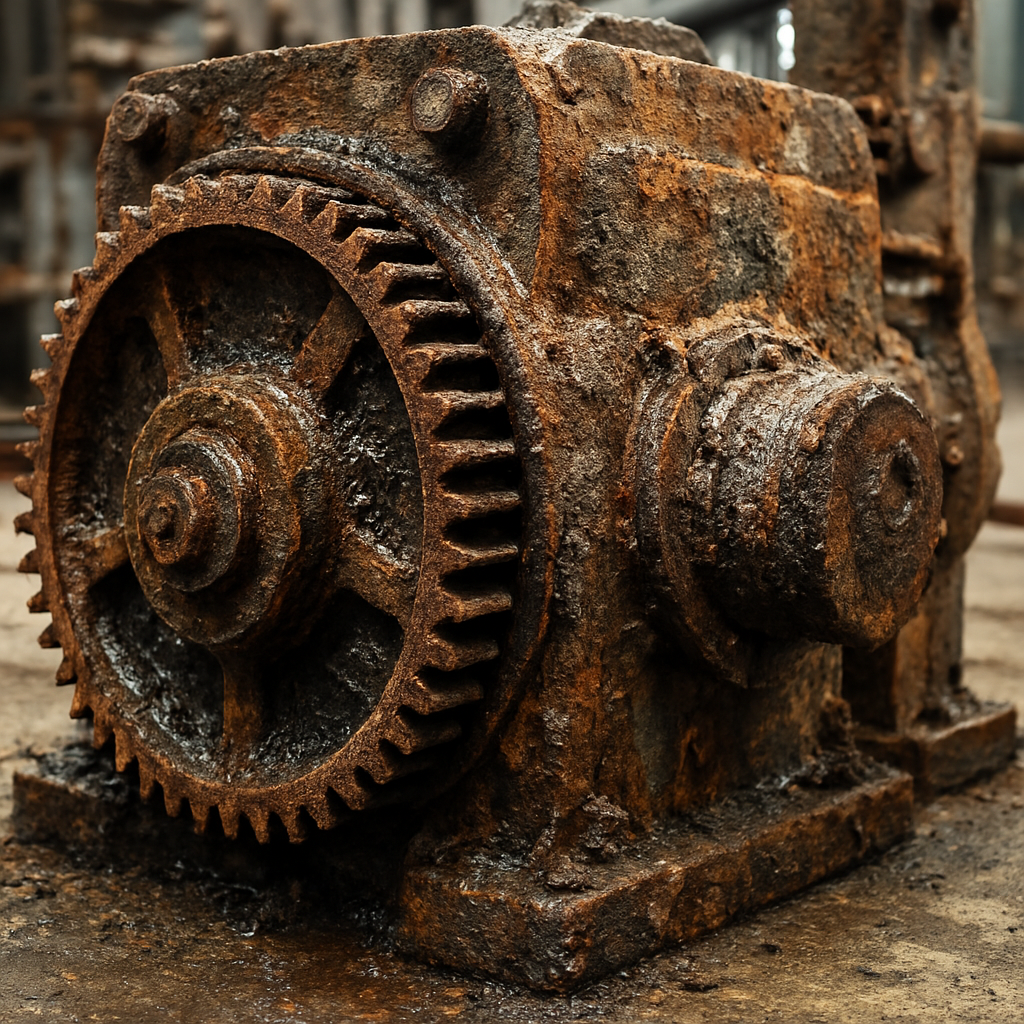 Before: corroded machine component before and after restoration